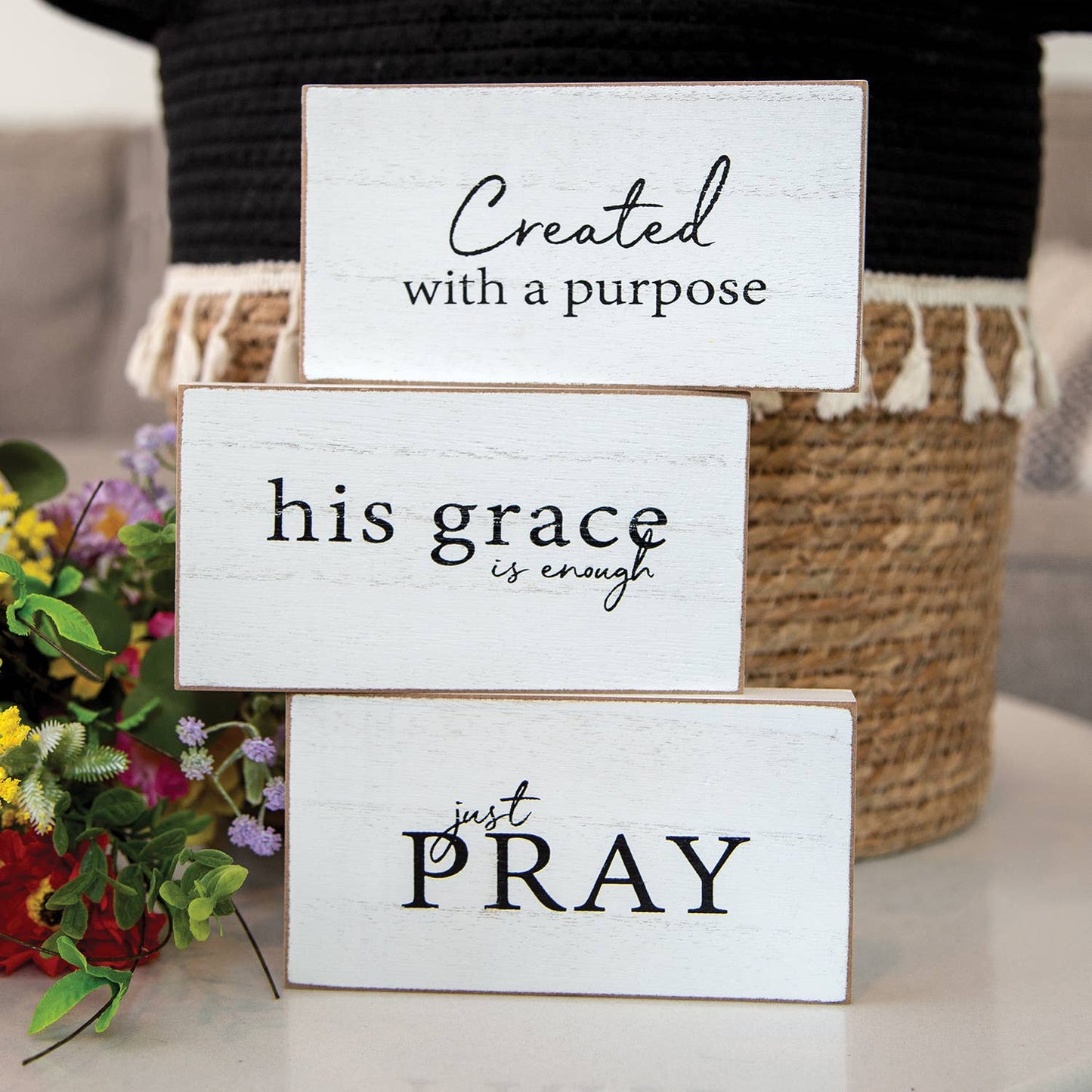 Faith Sentiment Distressed Wooden Block - 3 Asstd.