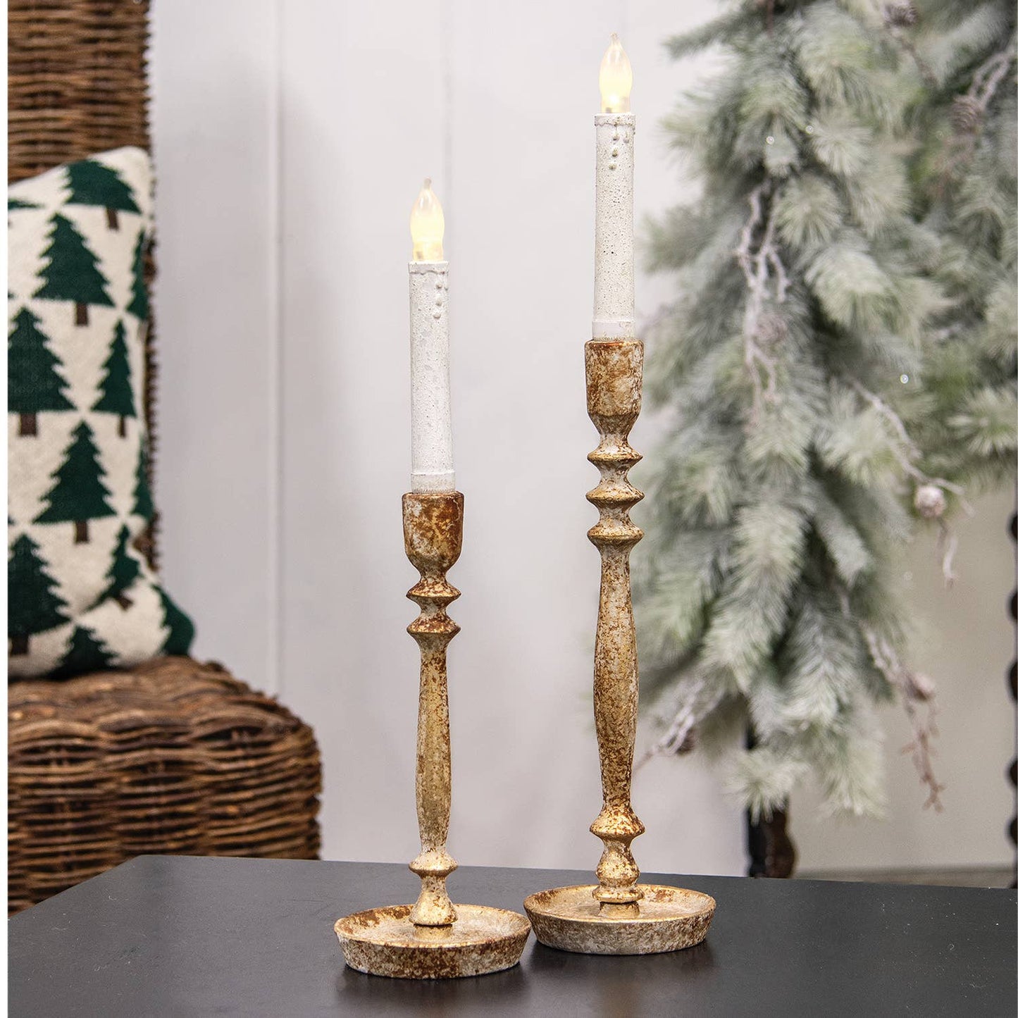 Distressed Gold Finish Candle Stick - 12"H