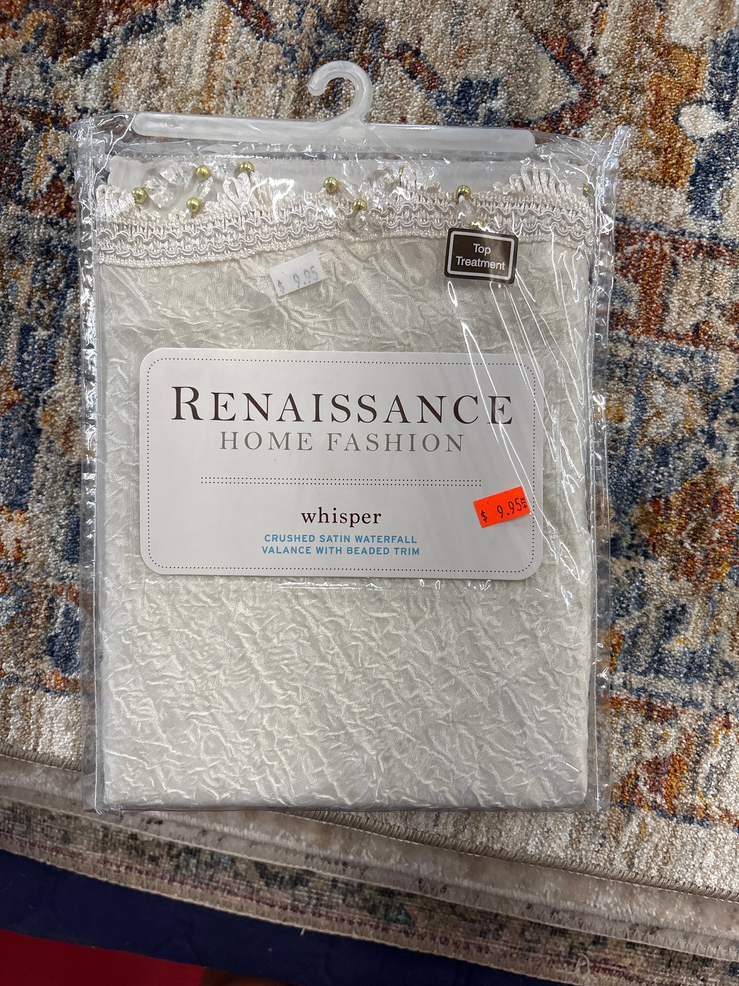 Renaissance Home Fashion Whisper Crushed Satin Waterfall Valance with Beaded Trim