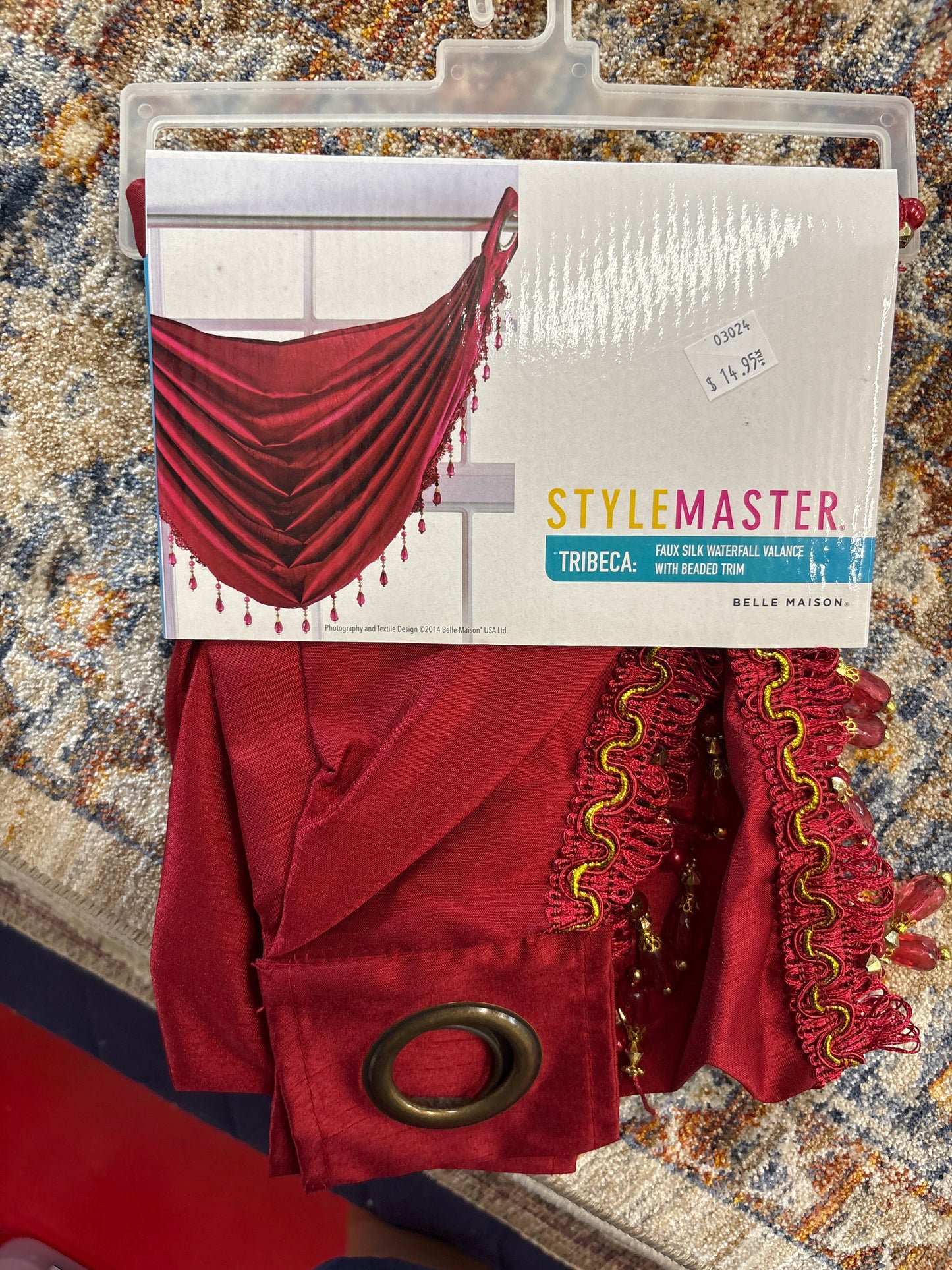 StyleMaster Tribeca Faux Silk Grommet Waterfall Valance with Beaded Trim