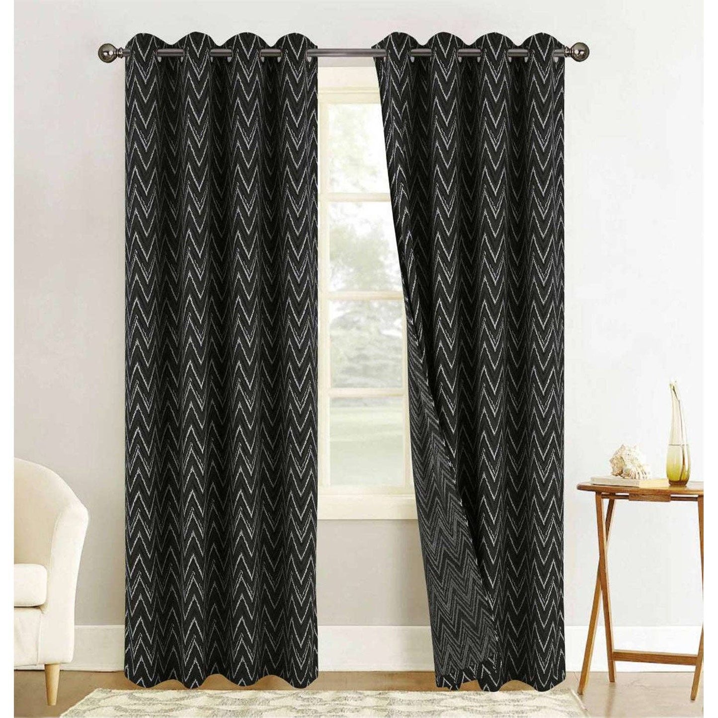 Chevron Jacquard Grommet Window Panel, 54x84 Inches