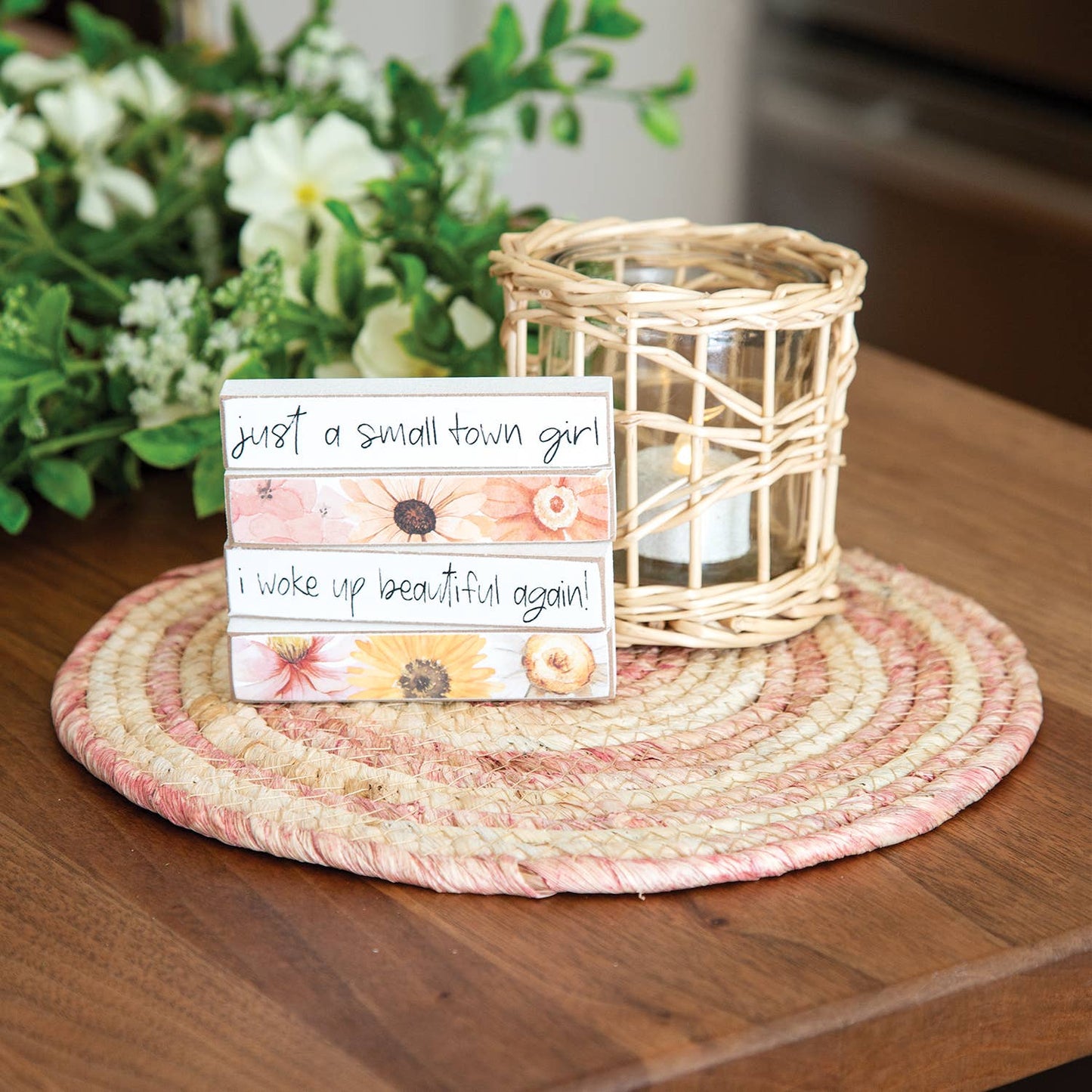 Woven Natural and Rose Seagrass Table Mat - 10"