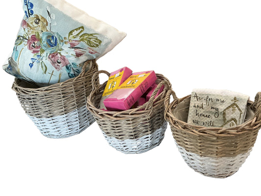 White Dipped Willow Gathering Basket Planter