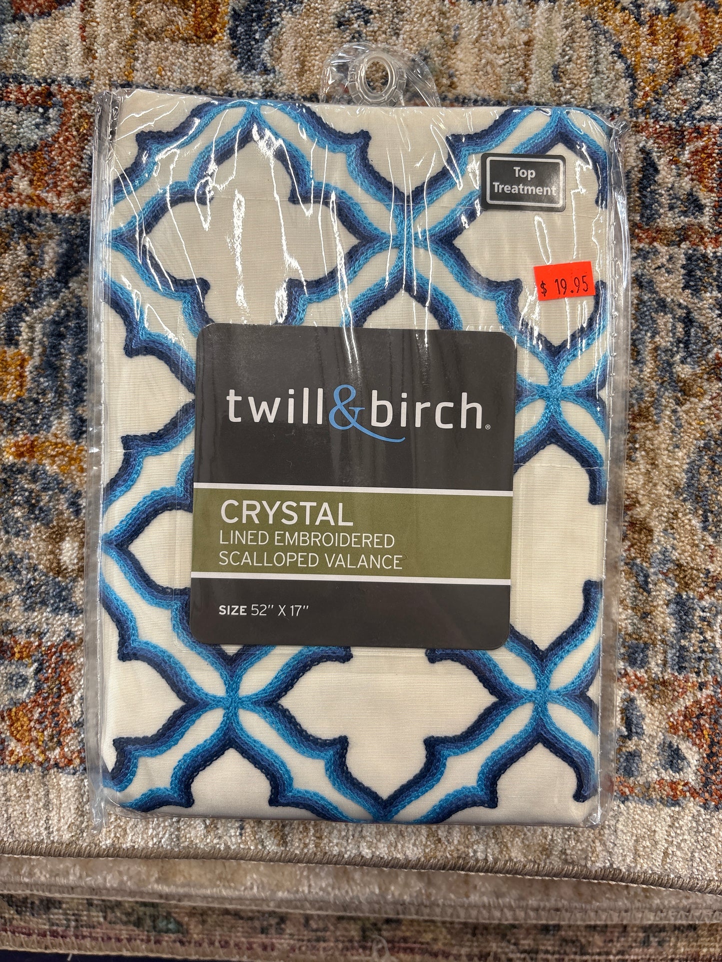 Twill&Birch Crystal Lined Embroidered Scalloped Valance
