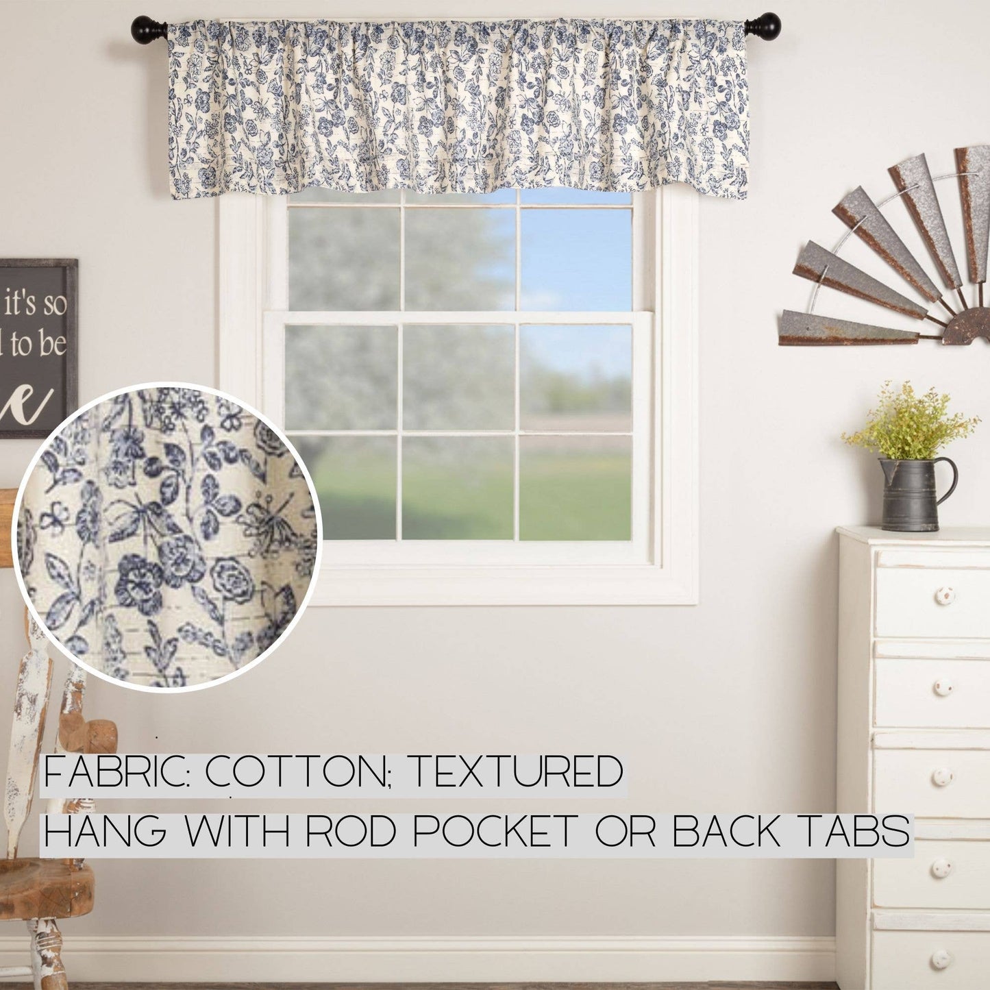 Blue Floral Valance 16Lx72W