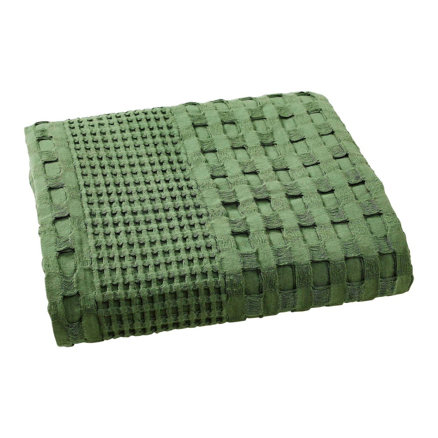 Moss Green Waffle Weave Throw Blanket – Cotton 50x60
