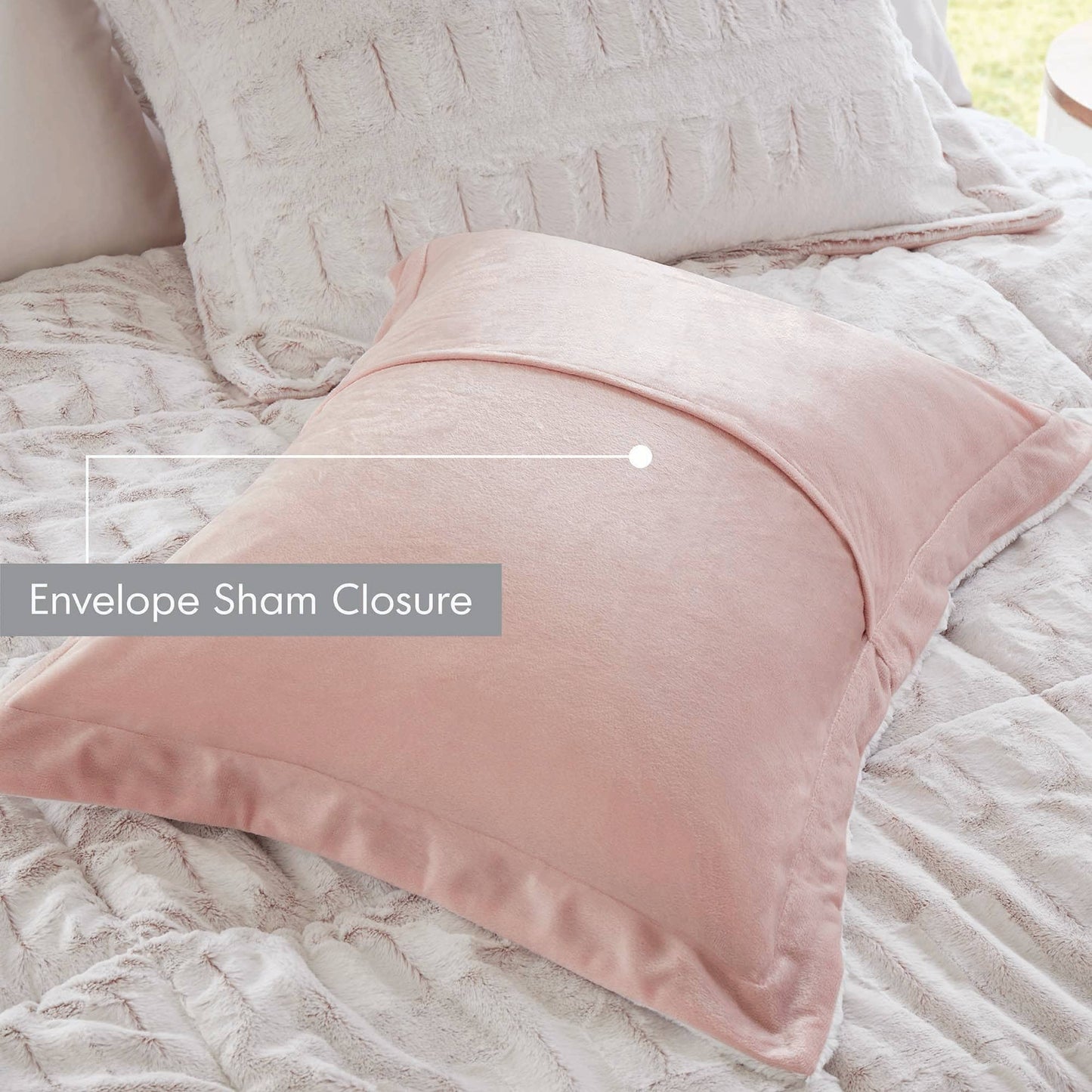 Long Faux Fur Comforter Mini Set, Blush