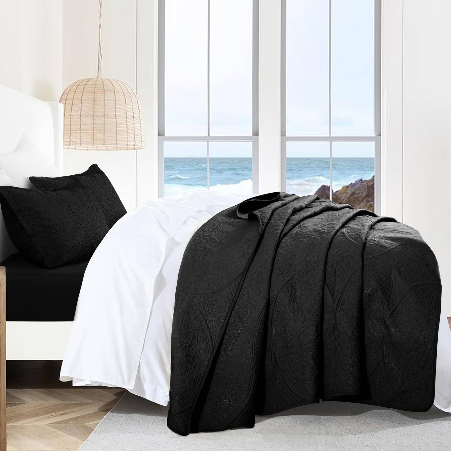 3 Piece Reversible Quilted Bedspread Coverlet Comforter Set