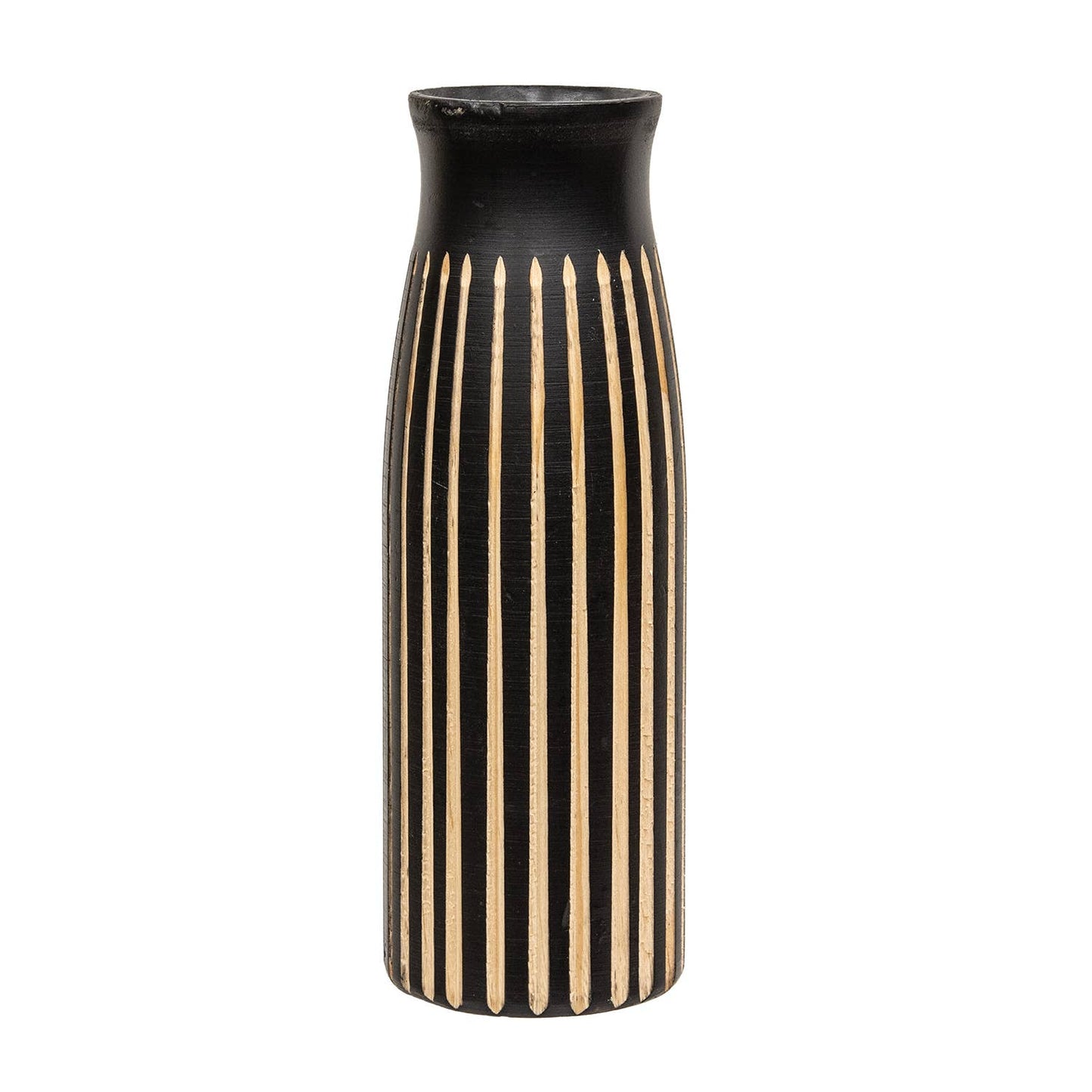 BoHo Etched Black Wooden Vase - 10"