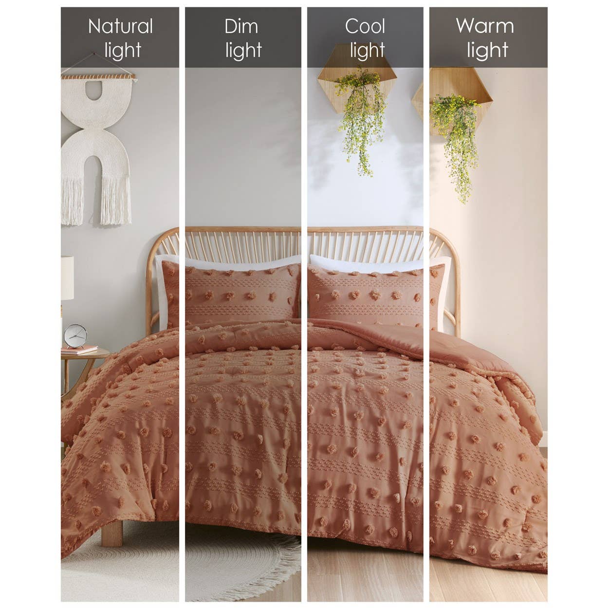 Clip Jacquard Pompoms Comforter Rust