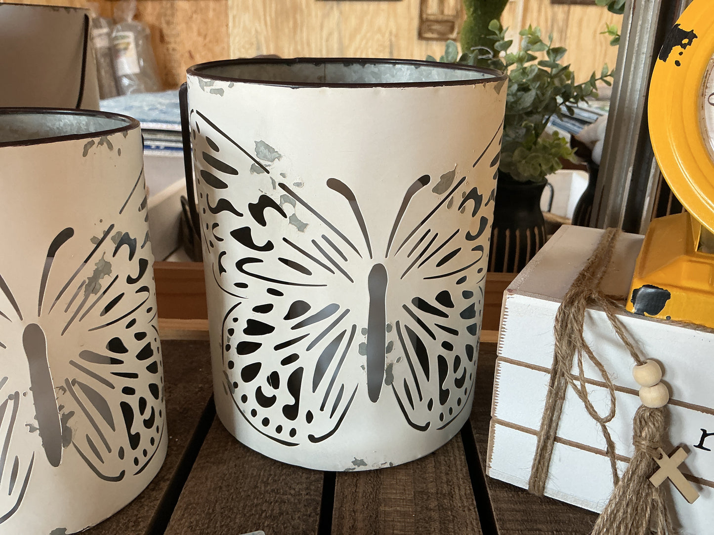 Cutout Butterfly White Metal Bucket