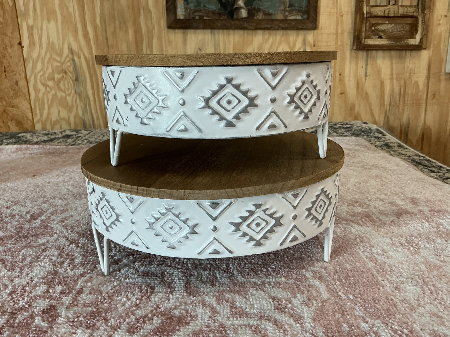 Aztec White Metal & Wood Risers