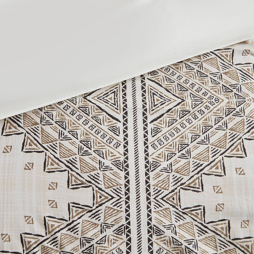 4 Piece Boho Printed Comforter Beige/Ivory