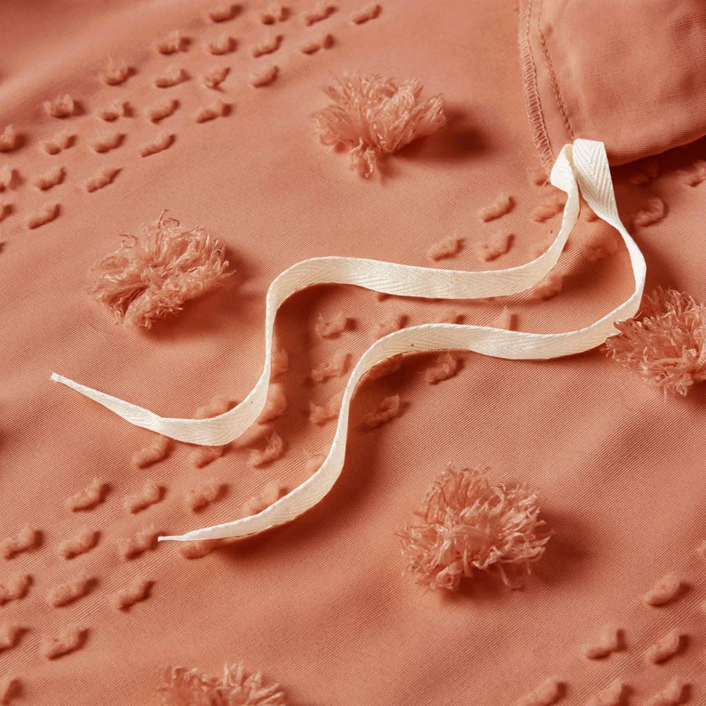 Clip Jacquard Pompoms Comforter Rust