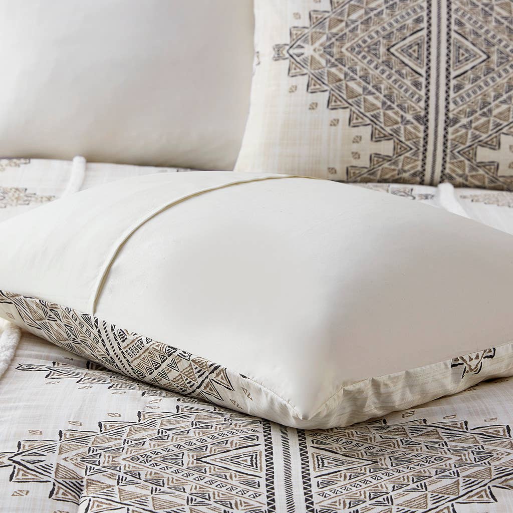4 Piece Boho Printed Comforter Beige/Ivory