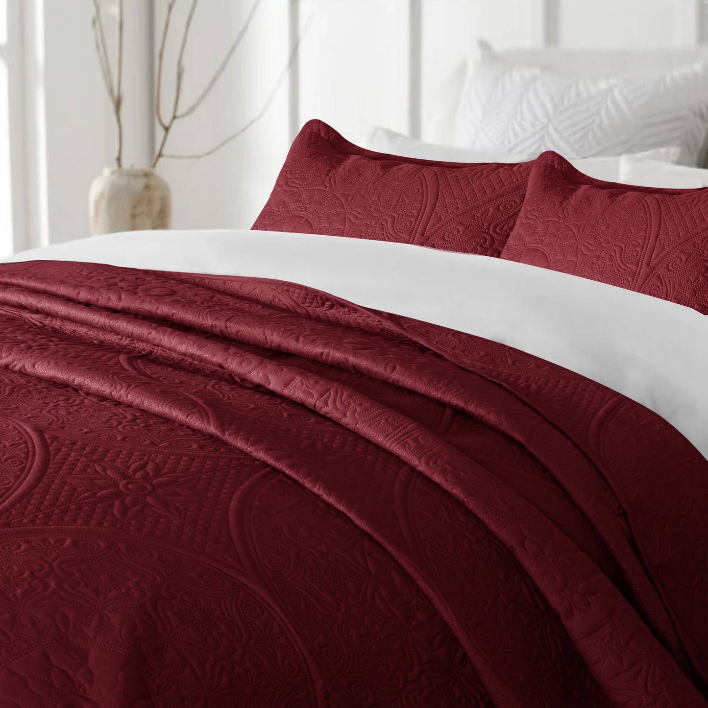 3 Piece Reversible Quilted Bedspread Coverlet Comforter Set