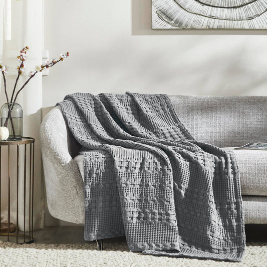 Dark Gray Waffle Weave Throw Blanket – Cotton 50x60