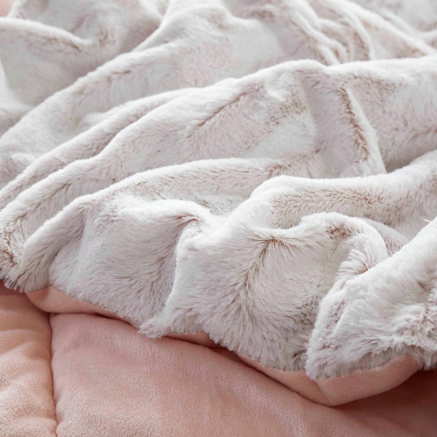 Long Faux Fur Comforter Mini Set, Blush