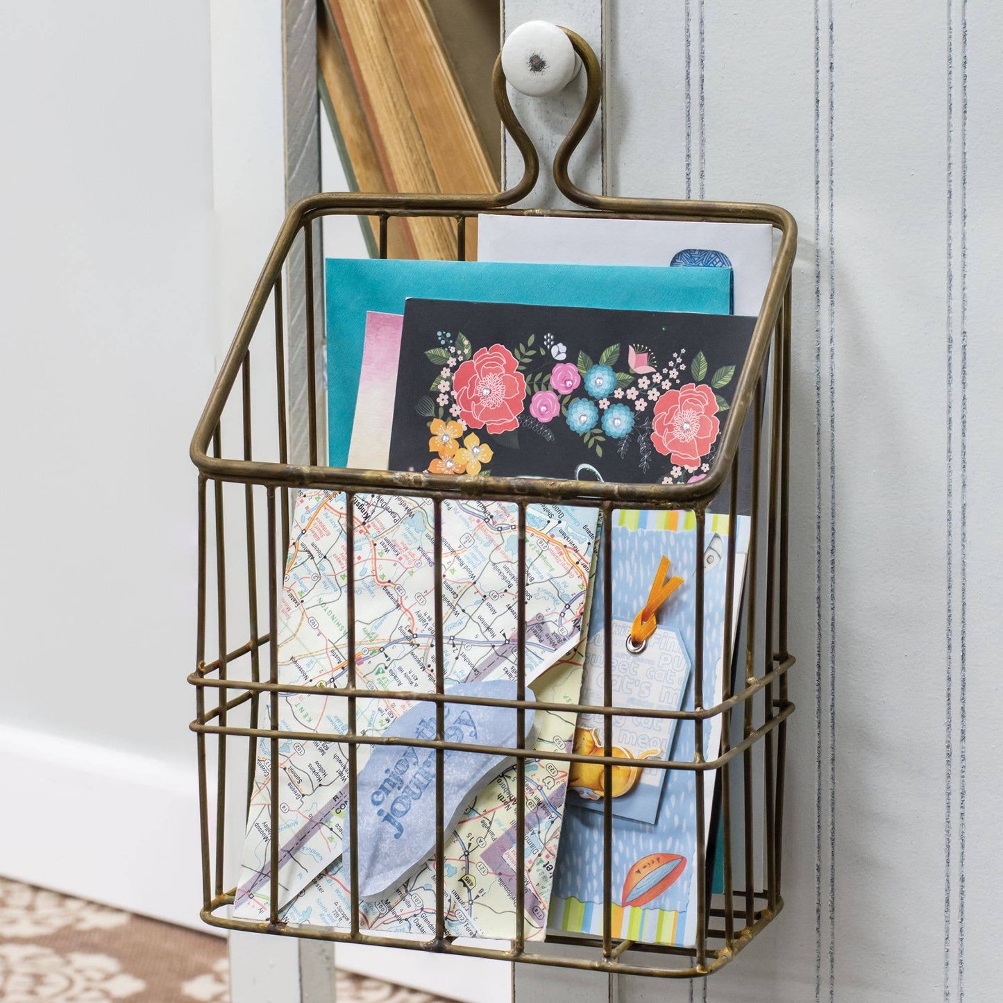Rustic Gold Metal Wall Basket