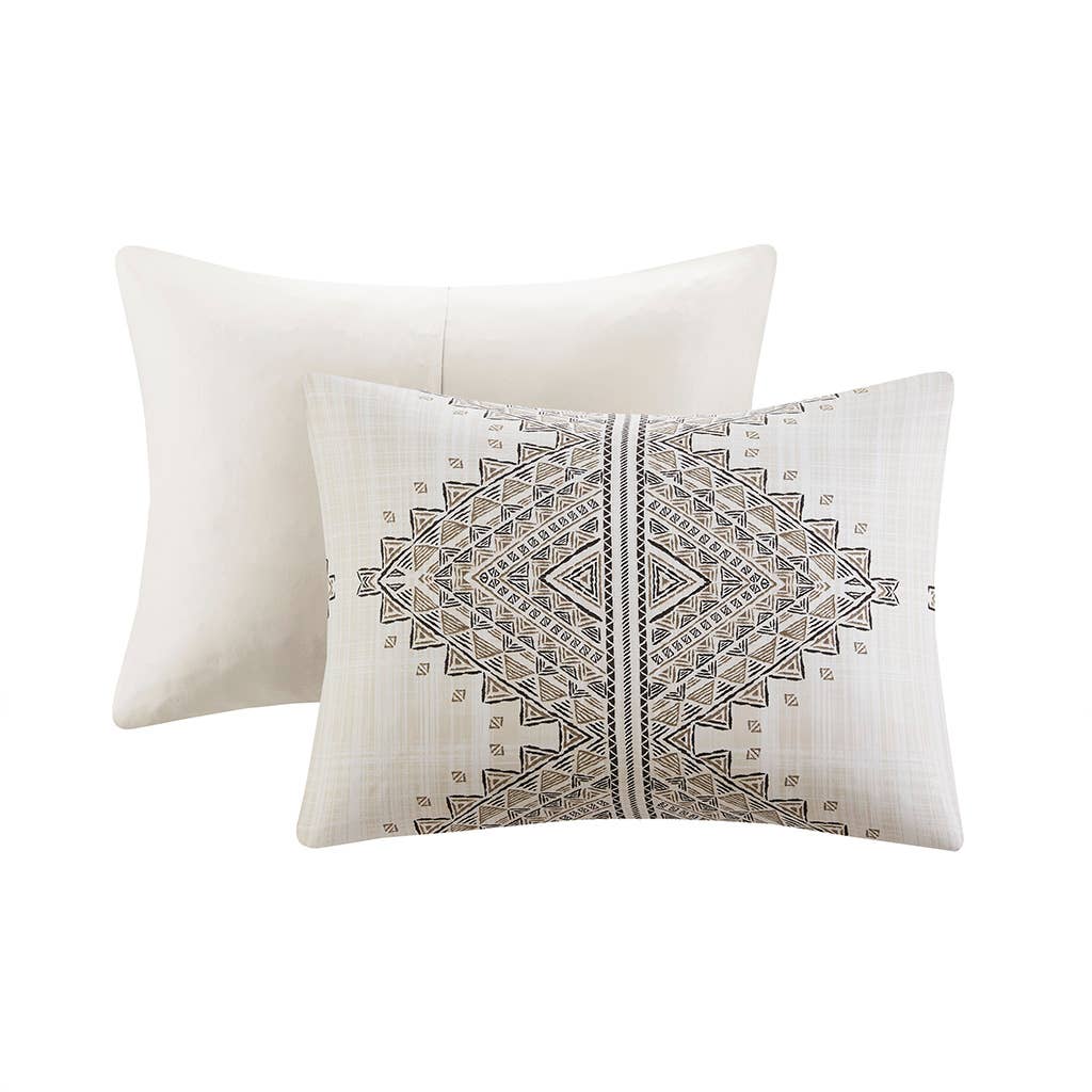 4 Piece Boho Printed Comforter Beige/Ivory