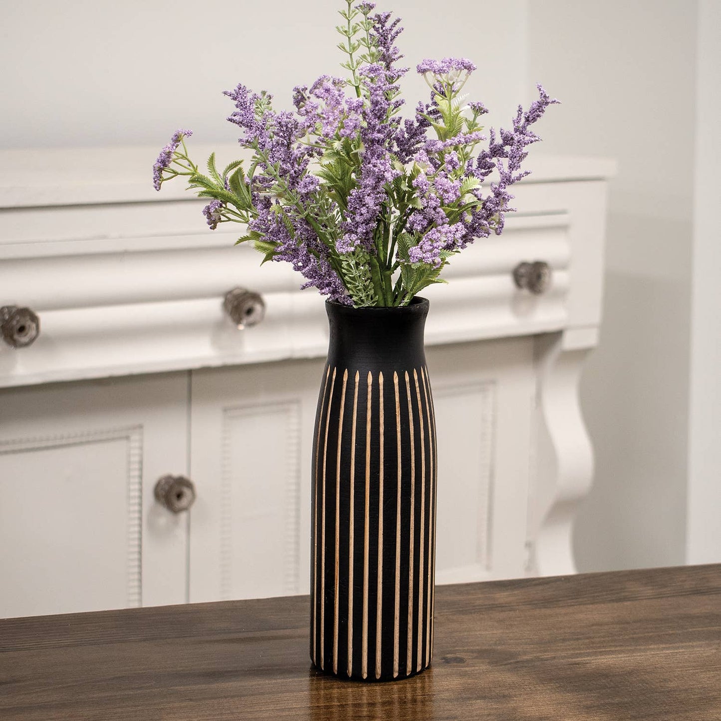BoHo Etched Black Wooden Vase - 10"