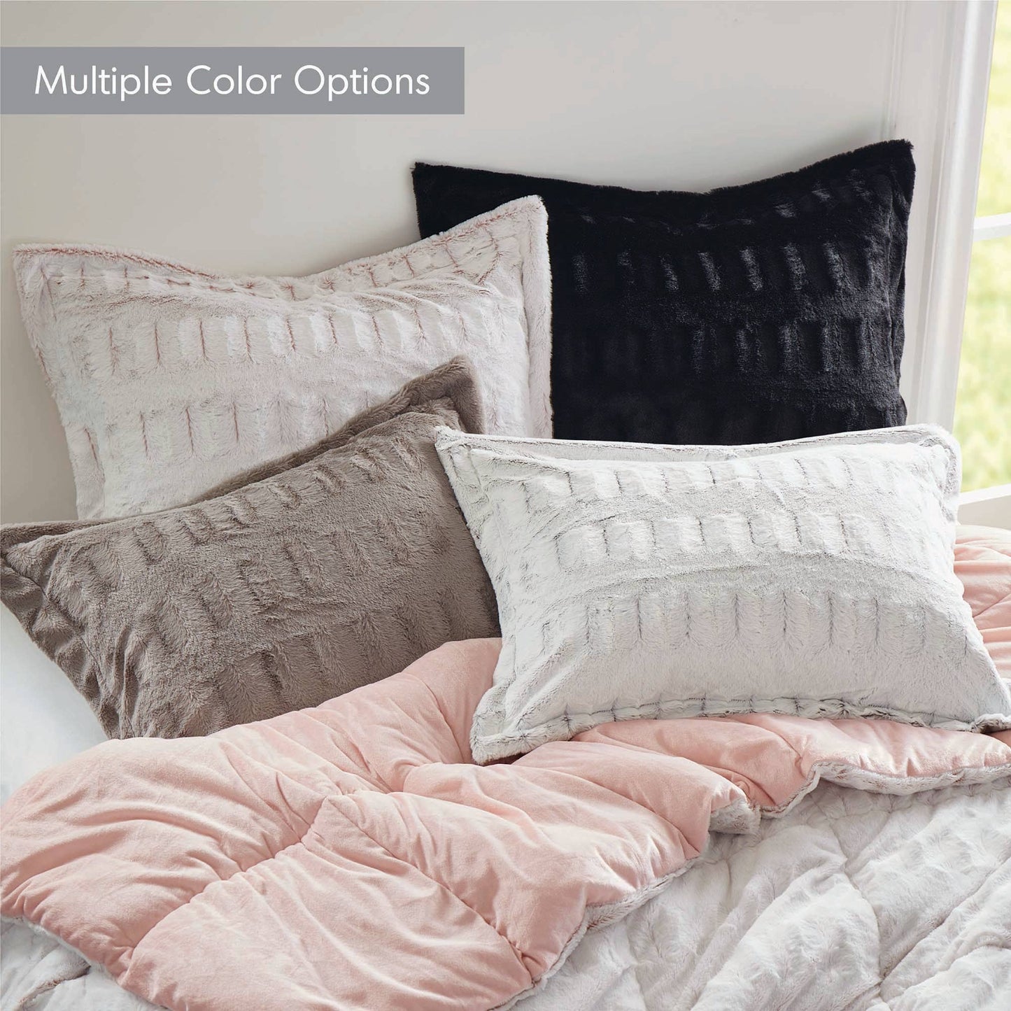 Long Faux Fur Comforter Mini Set, Blush