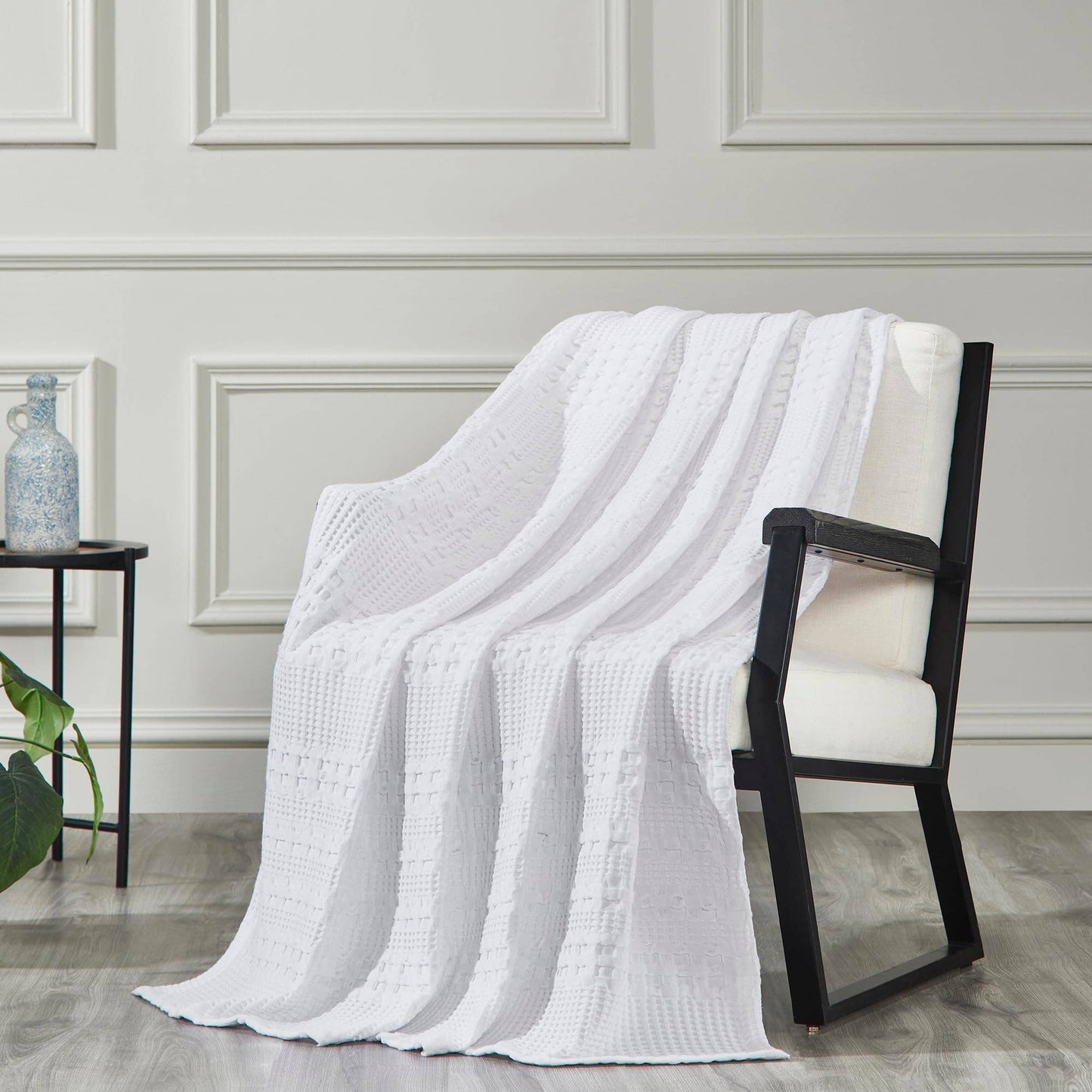 Bright White Waffle Weave Throw Blanket - 50x60 Cotton