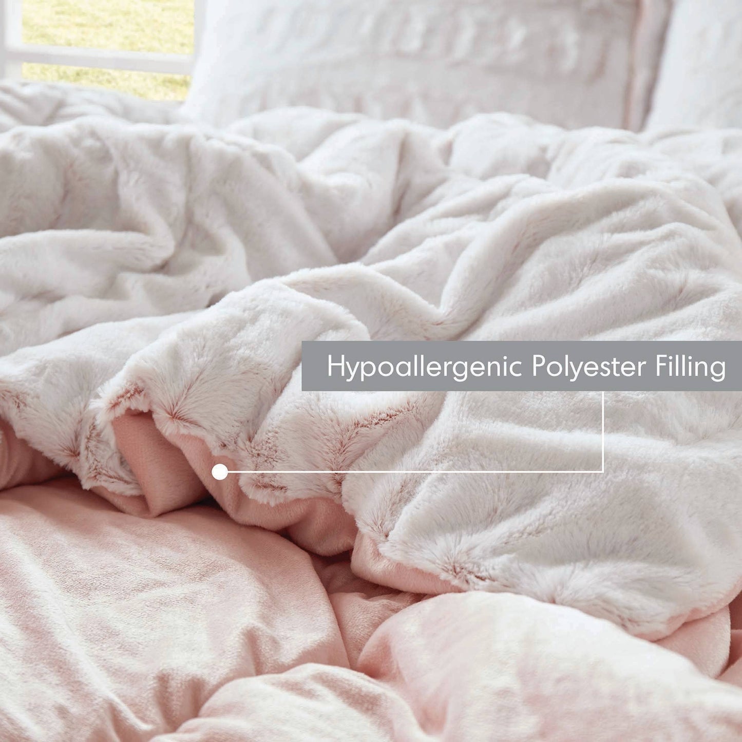 Long Faux Fur Comforter Mini Set, Blush