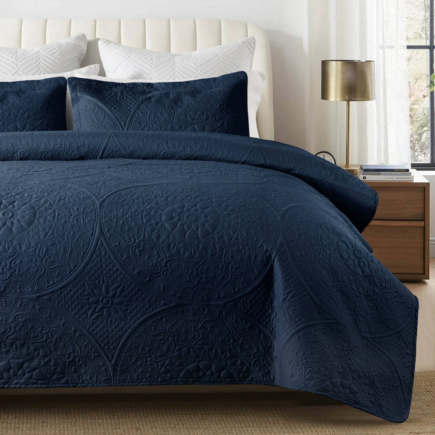 3 Piece Reversible Quilted Bedspread Coverlet Comforter Set