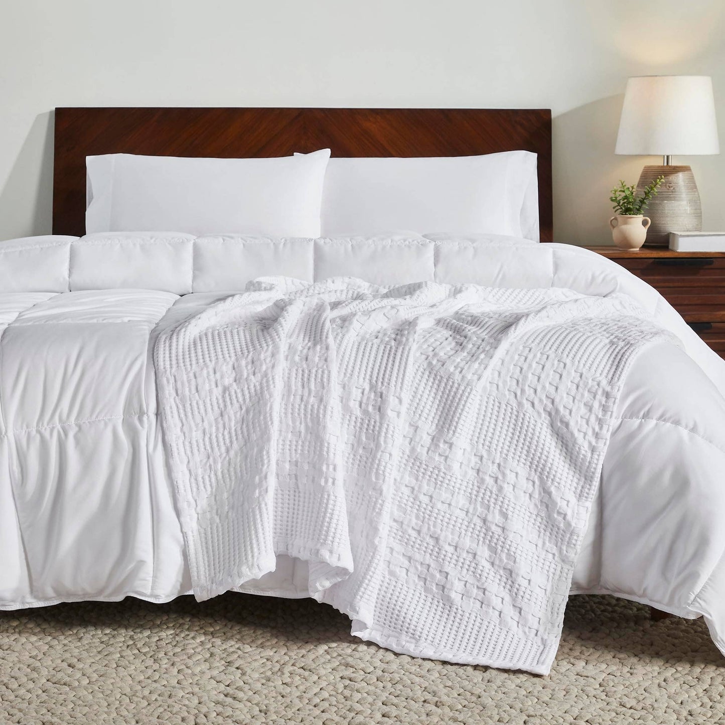 Bright White Waffle Weave Throw Blanket - 50x60 Cotton