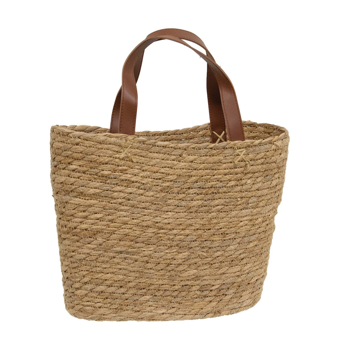 Woven Seagrass Tote w/Leather Handles