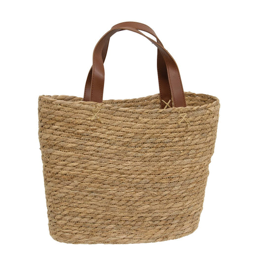 Woven Seagrass Tote w/Leather Handles