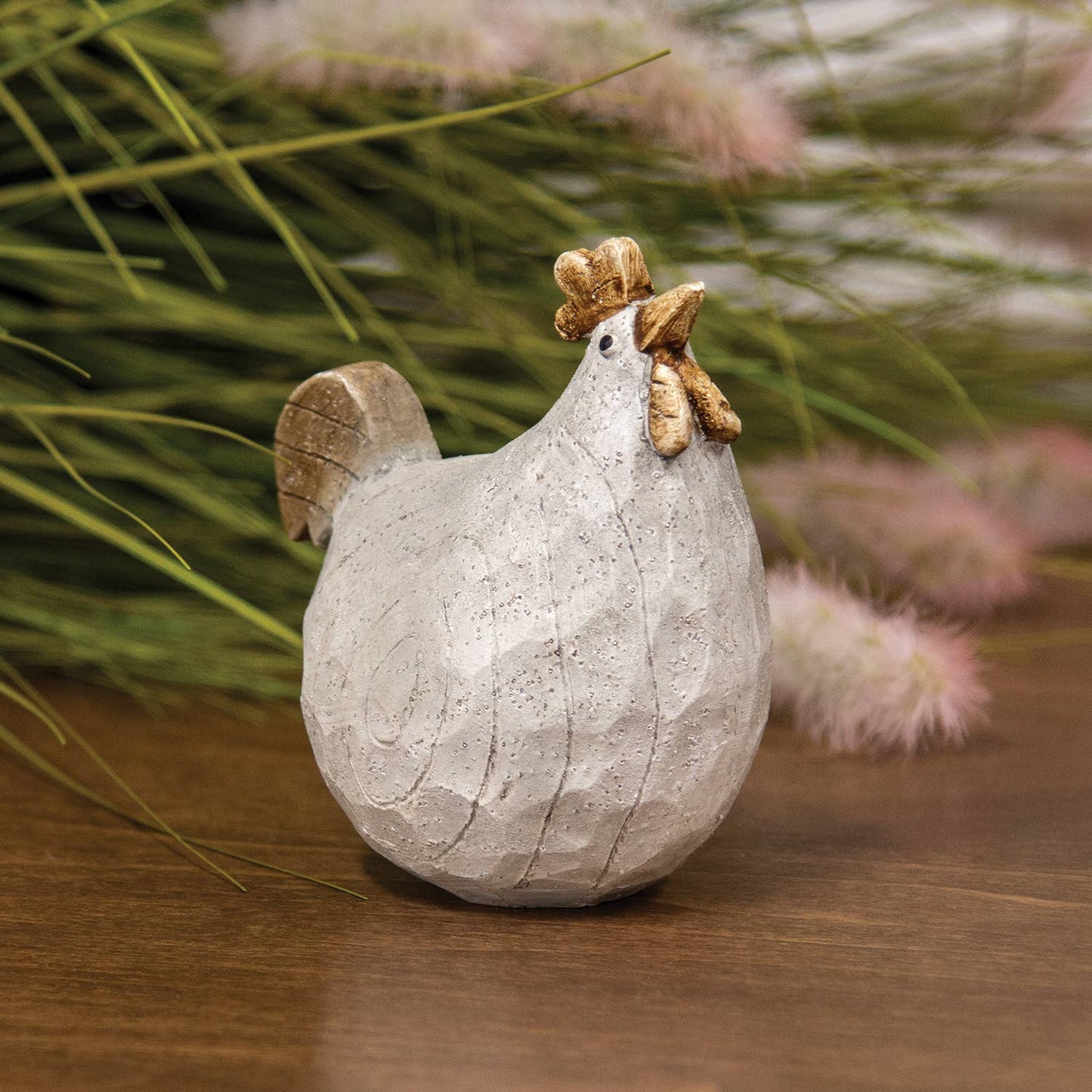 Carved Look Resin Looking Up Chicken Sitter