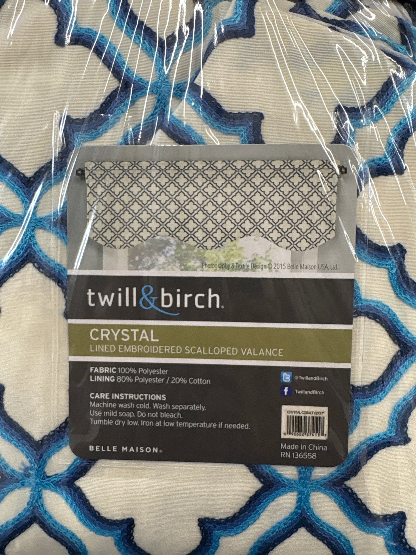 Twill&Birch Crystal Lined Embroidered Scalloped Valance