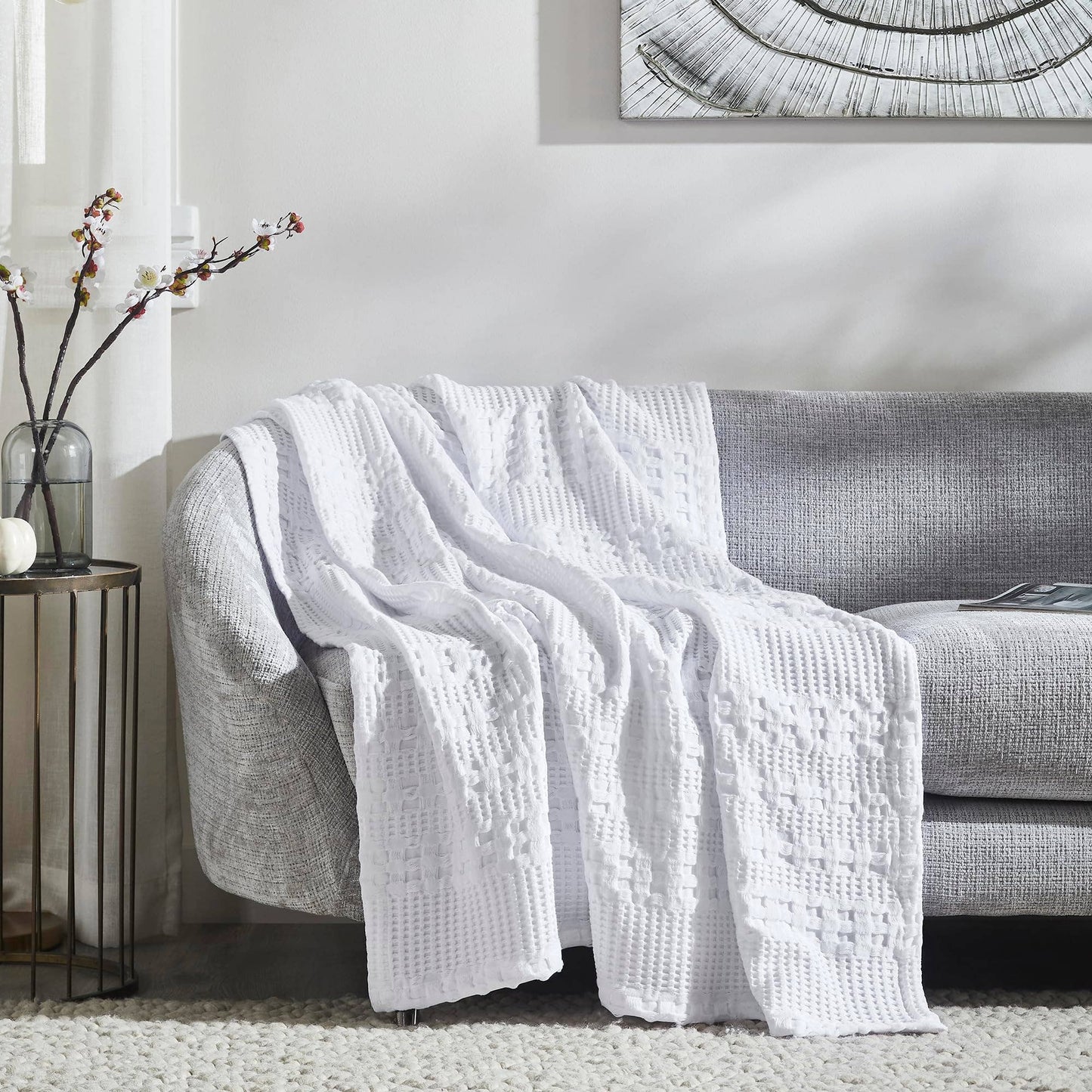 Bright White Waffle Weave Throw Blanket - 50x60 Cotton