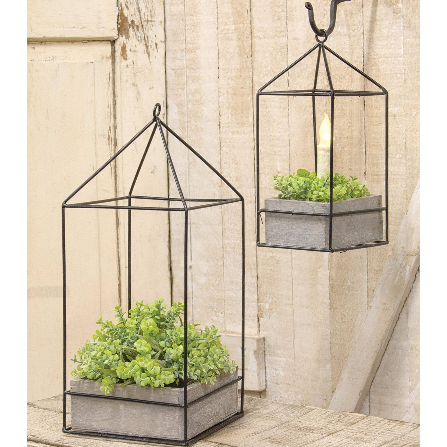 Wood Plant Holder With Metal Frame - Large