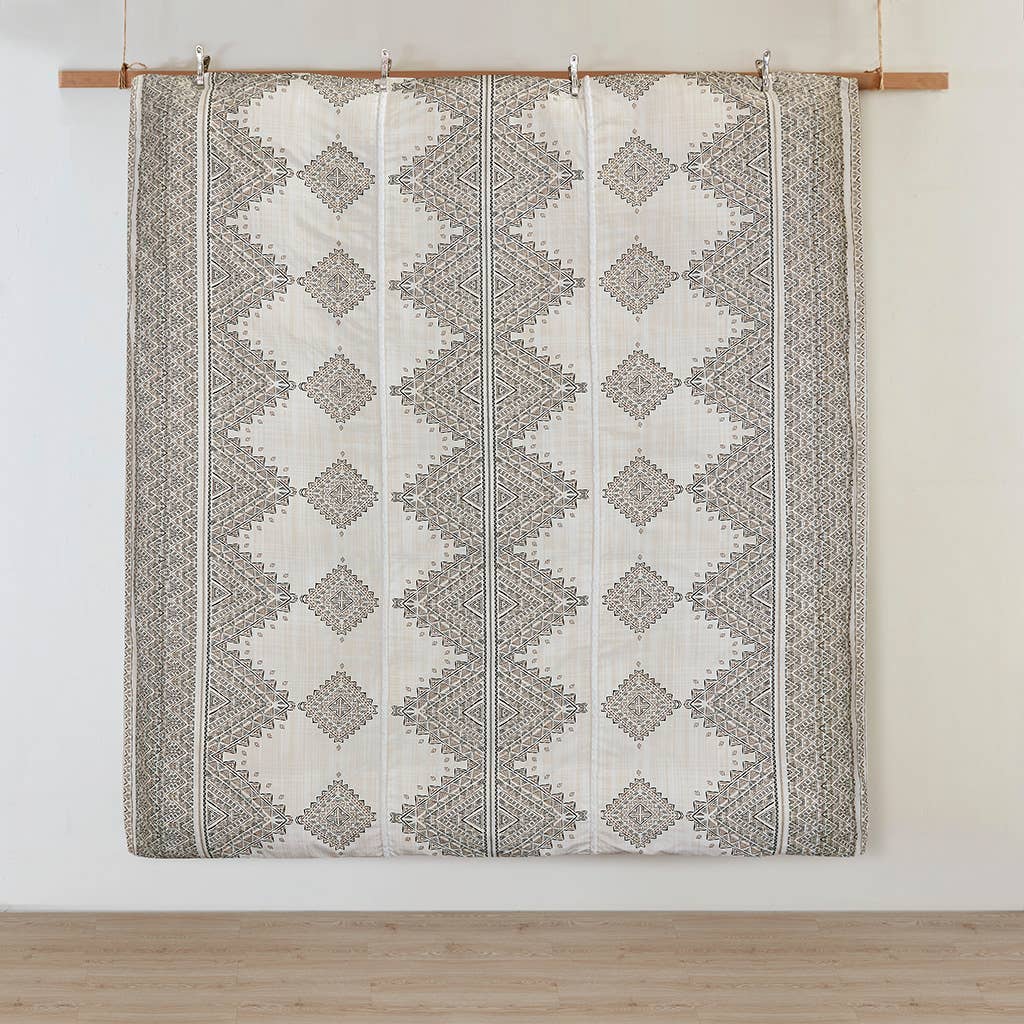 4 Piece Boho Printed Comforter Beige/Ivory