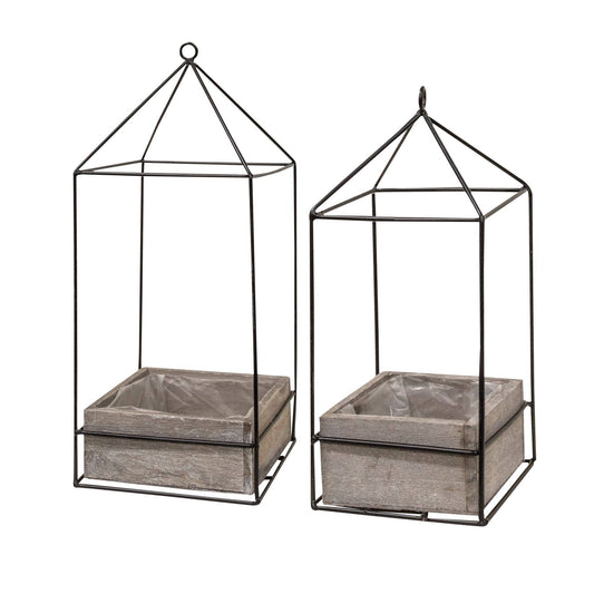 Wood Plant Holder With Metal Frame - Large