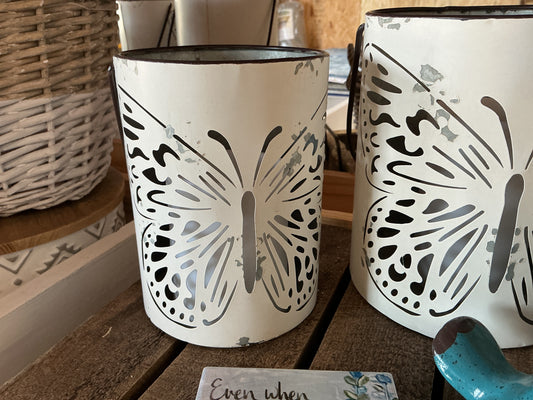 Cutout Butterfly White Metal Bucket