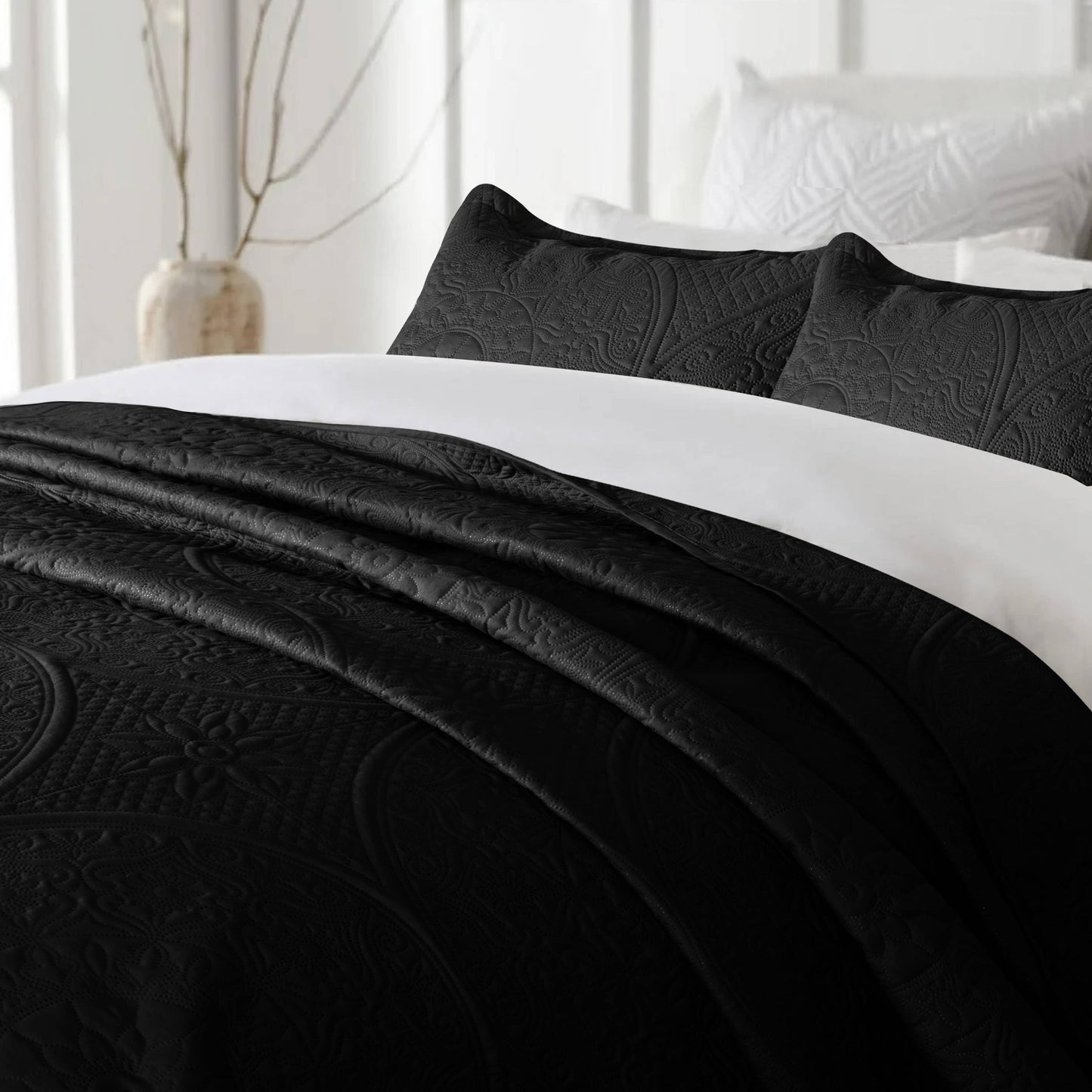 3 Piece Reversible Quilted Bedspread Coverlet Comforter Set