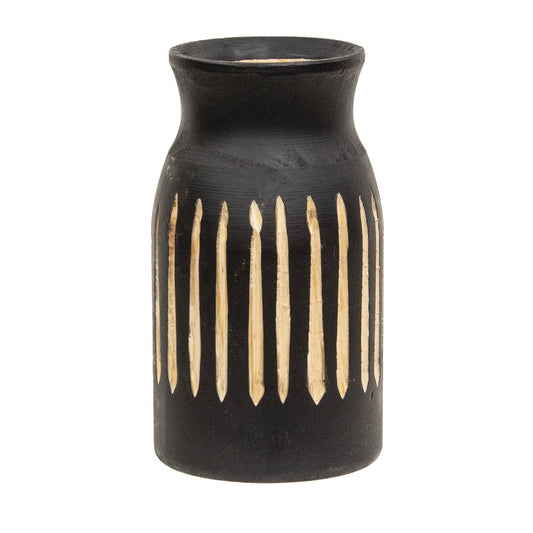 BoHo Etched Black Wooden Vase - 6.5"