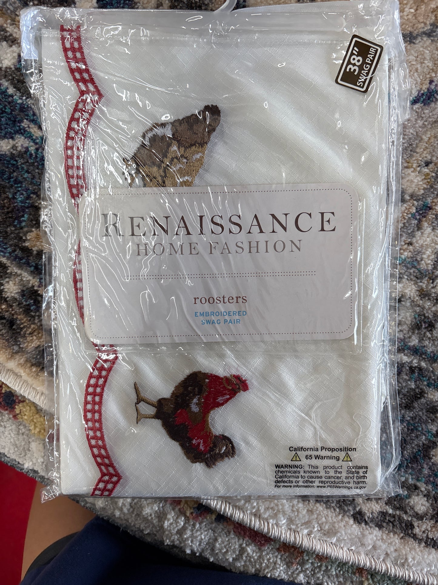 Renaissance Home Fashion Roosters Embroidered Swag Pair