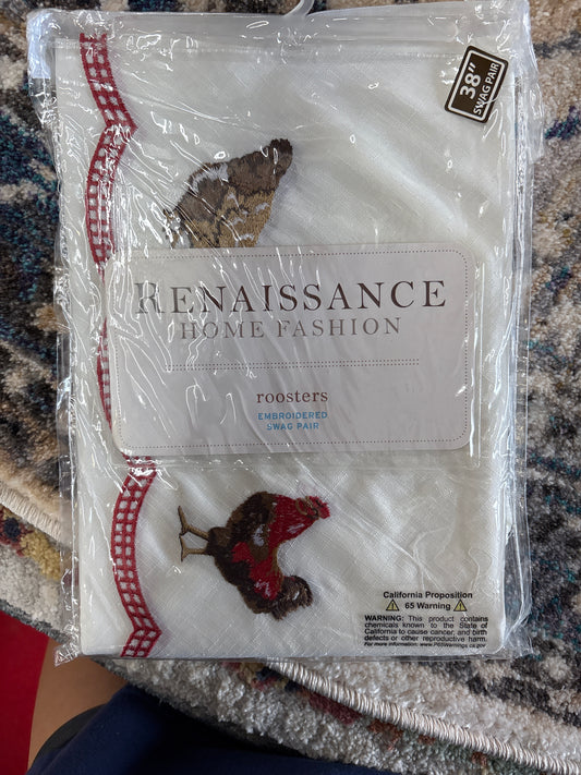 Renaissance Home Fashion Roosters Embroidered Swag Pair