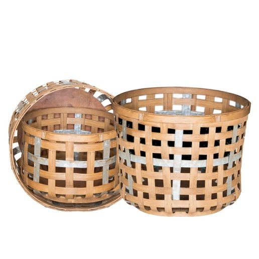 Woven Gather Bushel Basket with Galvanized Band