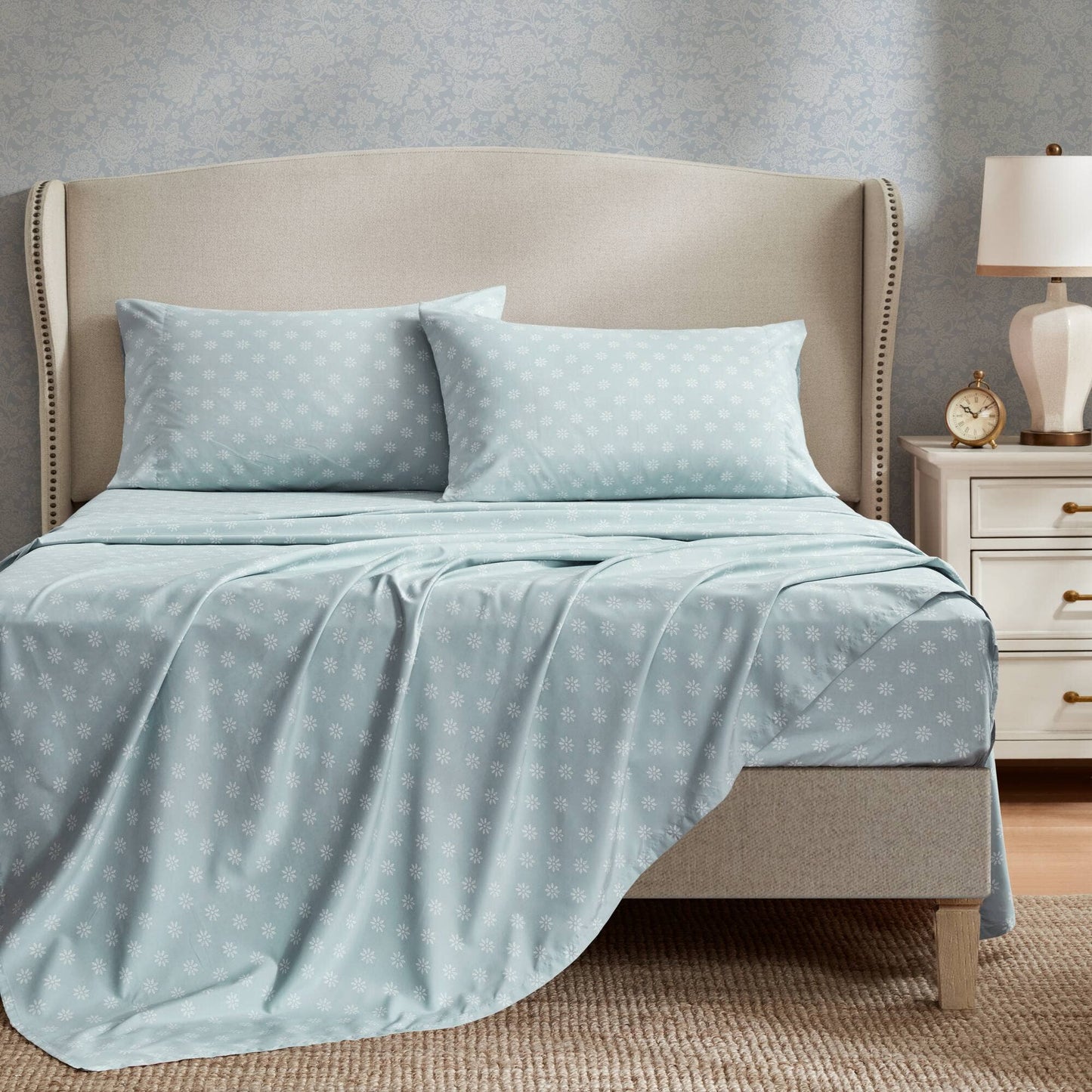 Vintage-Floral inspired Comforter Set, Soft Blue
