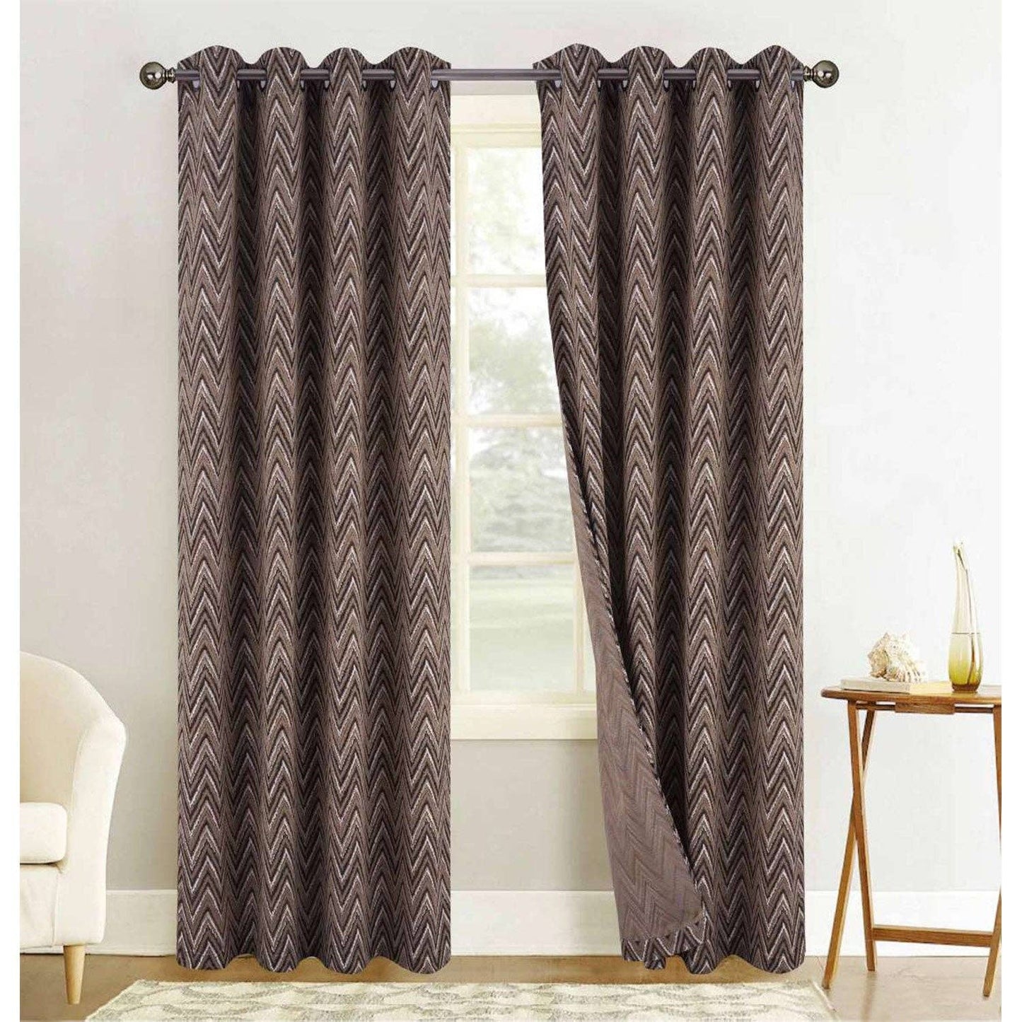 Chevron Jacquard Grommet Window Panel, 54x84 Inches