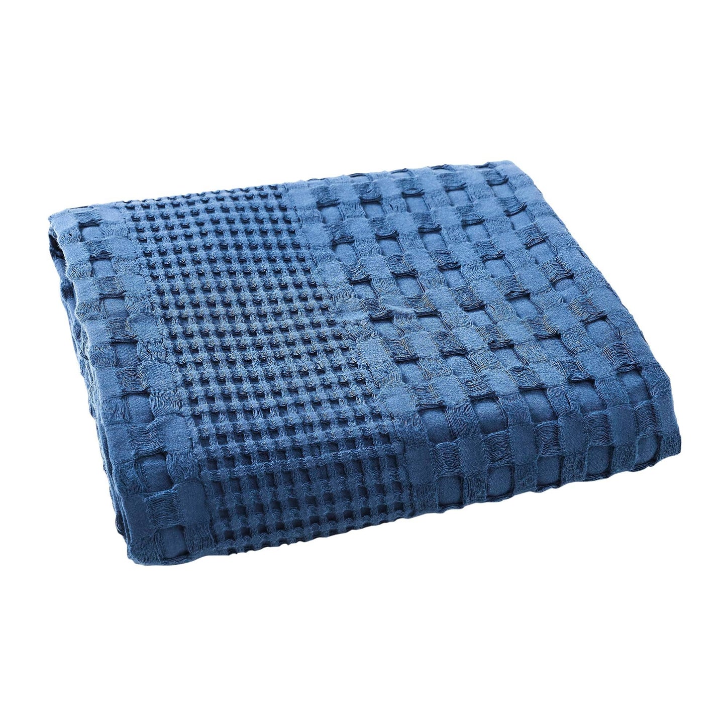Navy Blue Waffle Weave Throw Blanket – Cotton 50x60