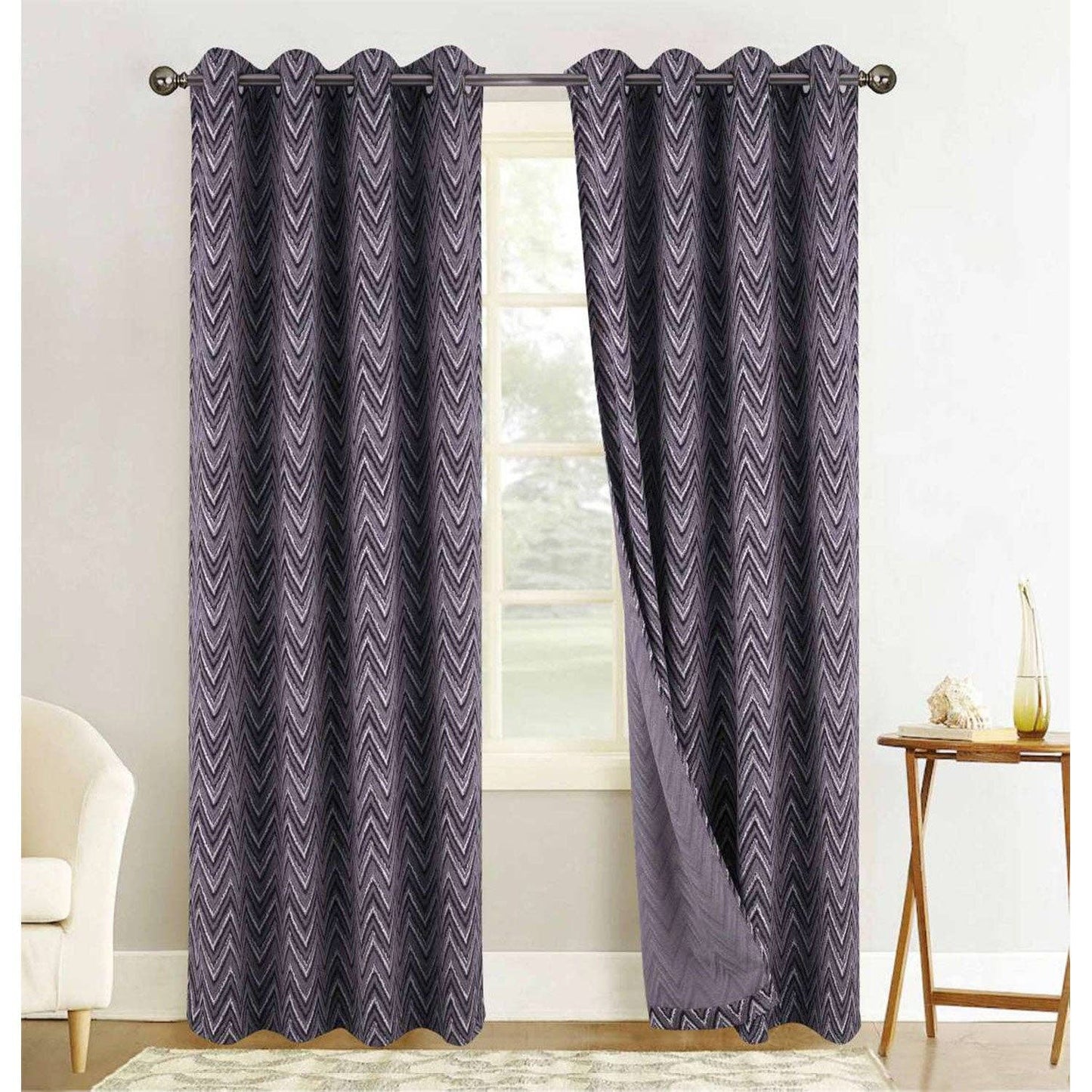 Chevron Jacquard Grommet Window Panel, 54x84 Inches