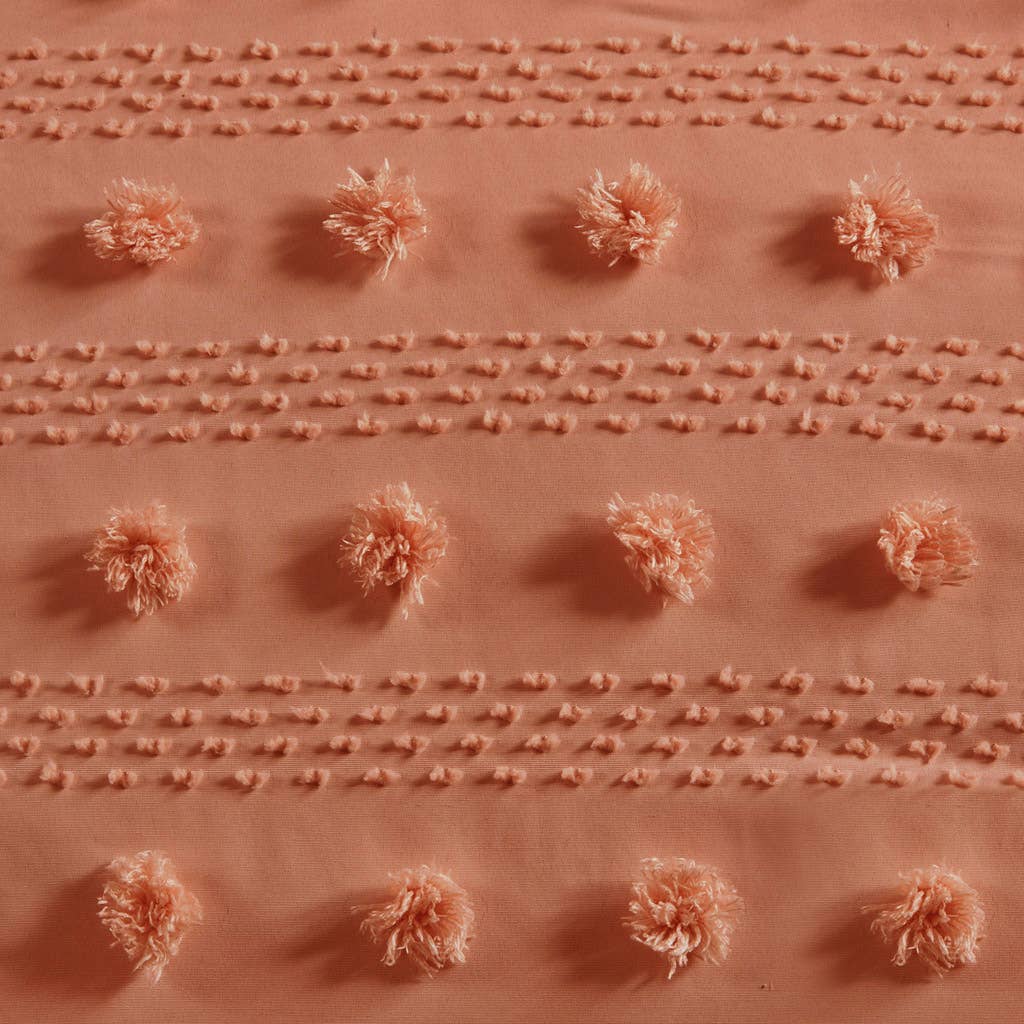 Clip Jacquard Pompoms Comforter Rust