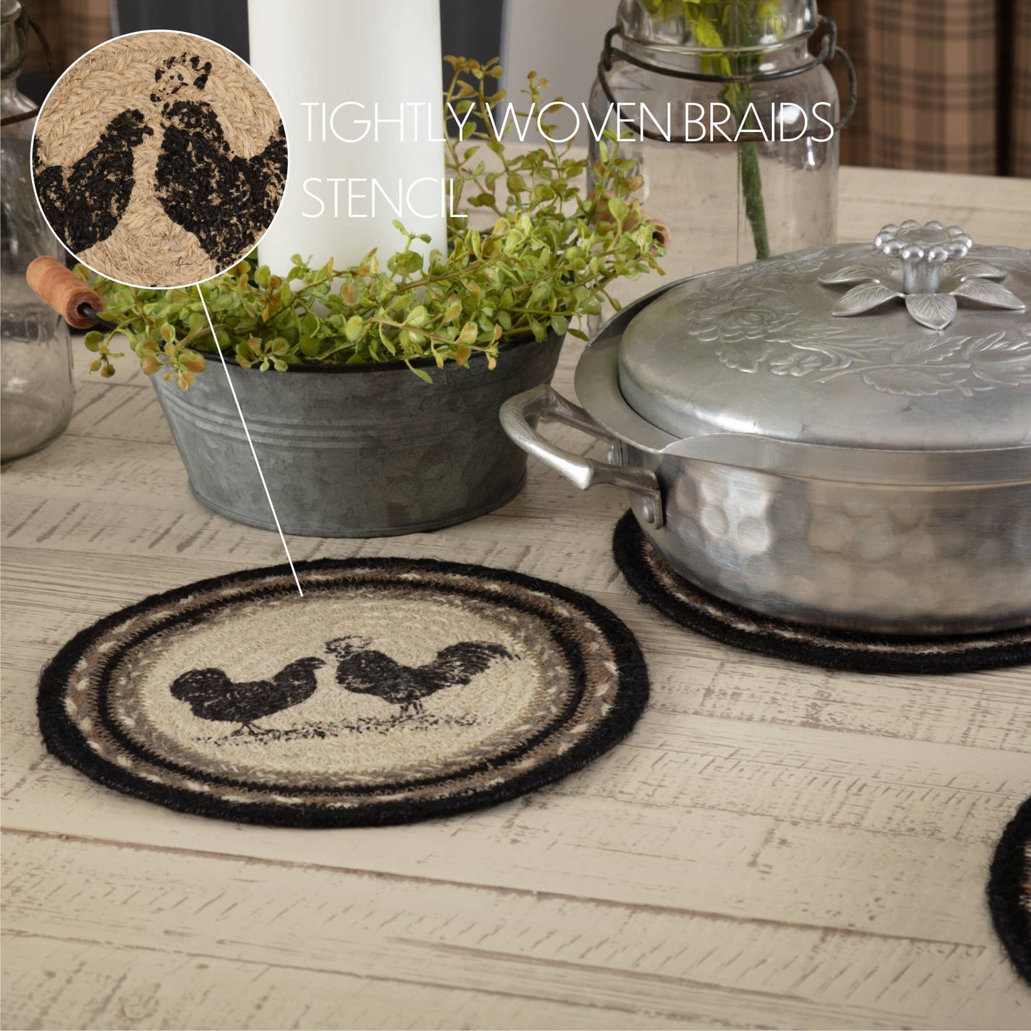 Farmhouse Chicken Jute Trivet 8" Sawyer Mill